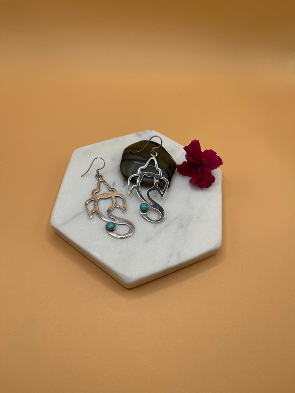 Sterling Silver Tibetan Turquoise Ganesha Earrings