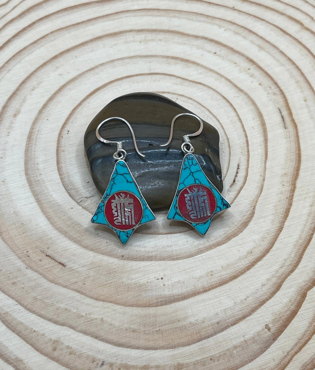 Sterling Silver Gemstone Tibetan Kalachakra Earrings