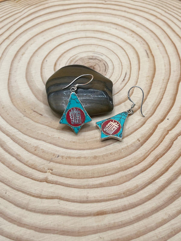 Sterling Silver Gemstone Tibetan Kalachakra Earrings