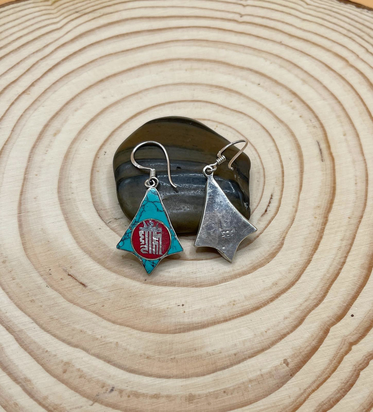 Sterling Silver Gemstone Tibetan Kalachakra Earrings