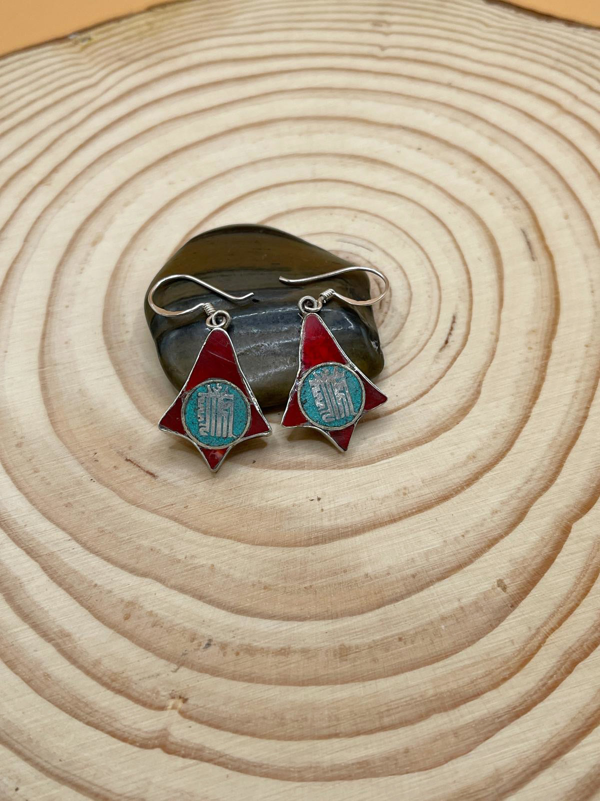 Sterling Silver Gemstone Tibetan Kalachakra Earrings