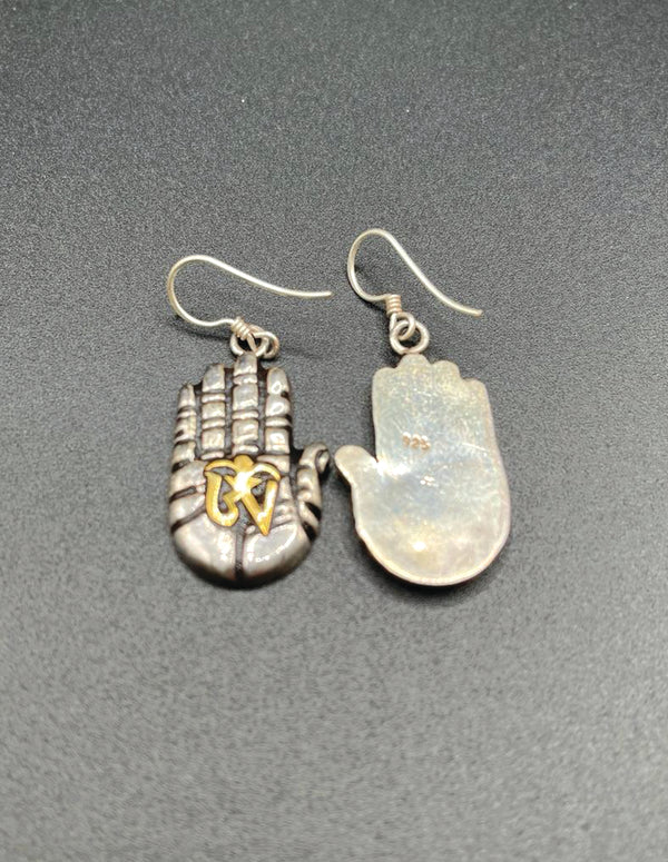 Sterling Silver Tibetan Hand of Hamsa Earrings