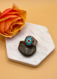 Sterling Silver Tibetan Gemstone Mandala and Lotus Ring