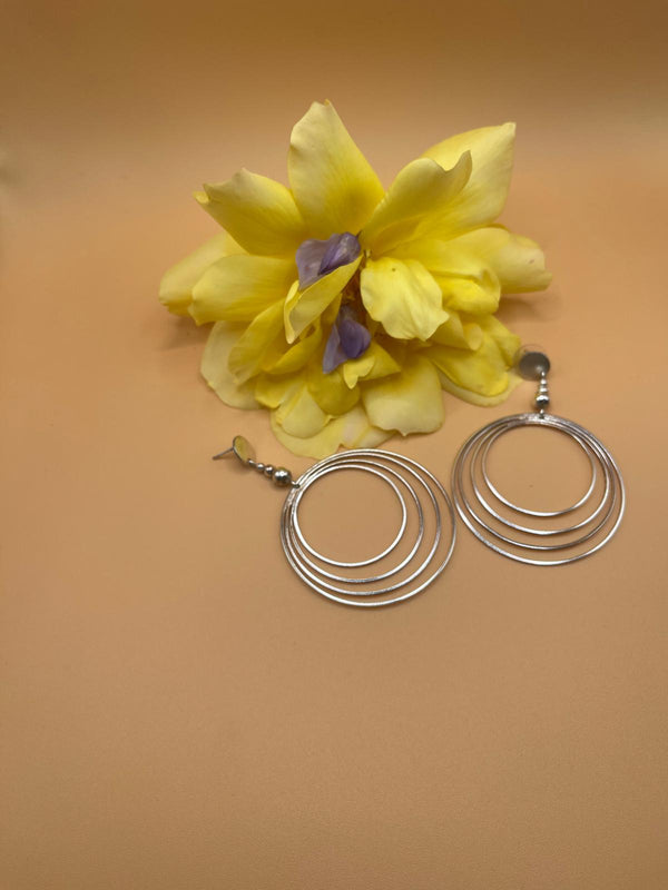 Sterling Silver Tone Round Multi Layered Earrings