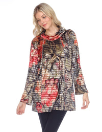 Palila Velvet Floral Print Cowl Neck Tunic