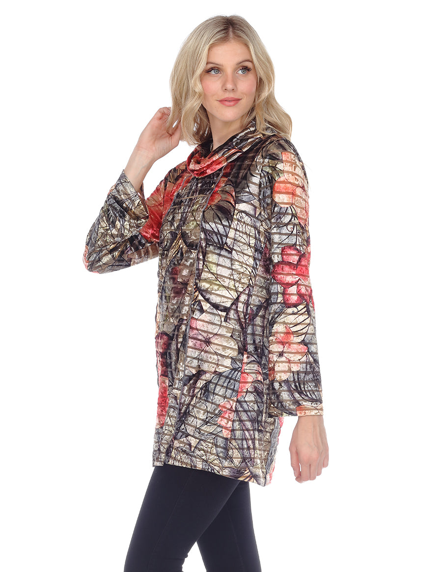 Palila Velvet Floral Print Cowl Neck Tunic