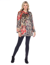 Palila Velvet Floral Print Cowl Neck Tunic