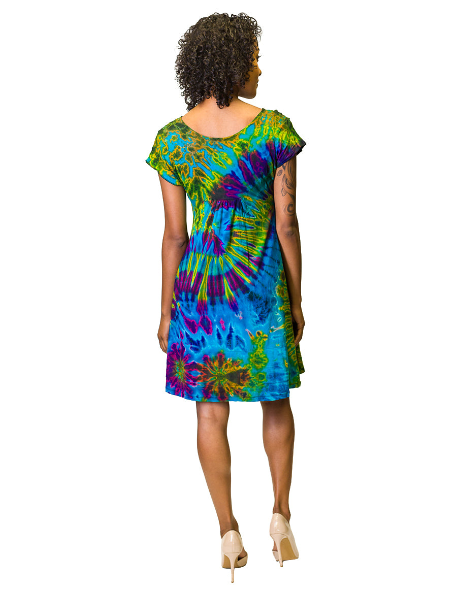 Cap Sleeve Full Tie Dye Visc Span Dress