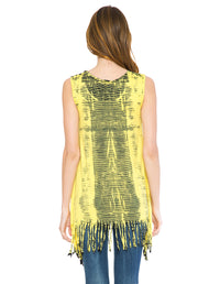 Fringed Sleeveless Canary Tie Dye Tunic