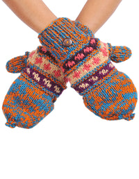 Melange Tribal Pattern Woolen Hunter Gloves