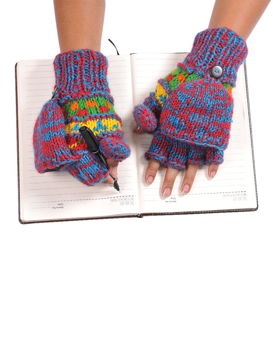 Melange Tribal Pattern Woolen Hunter Gloves