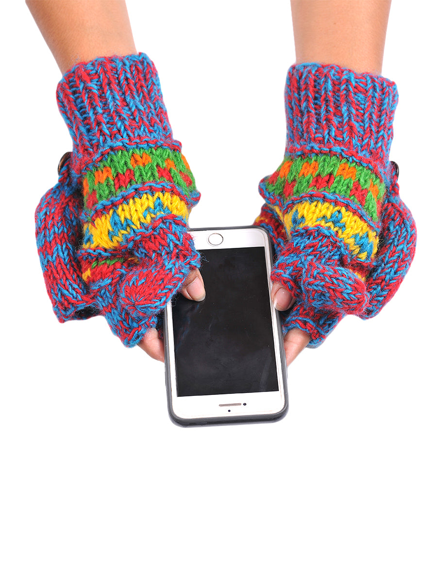 Melange Tribal Pattern Woolen Hunter Gloves