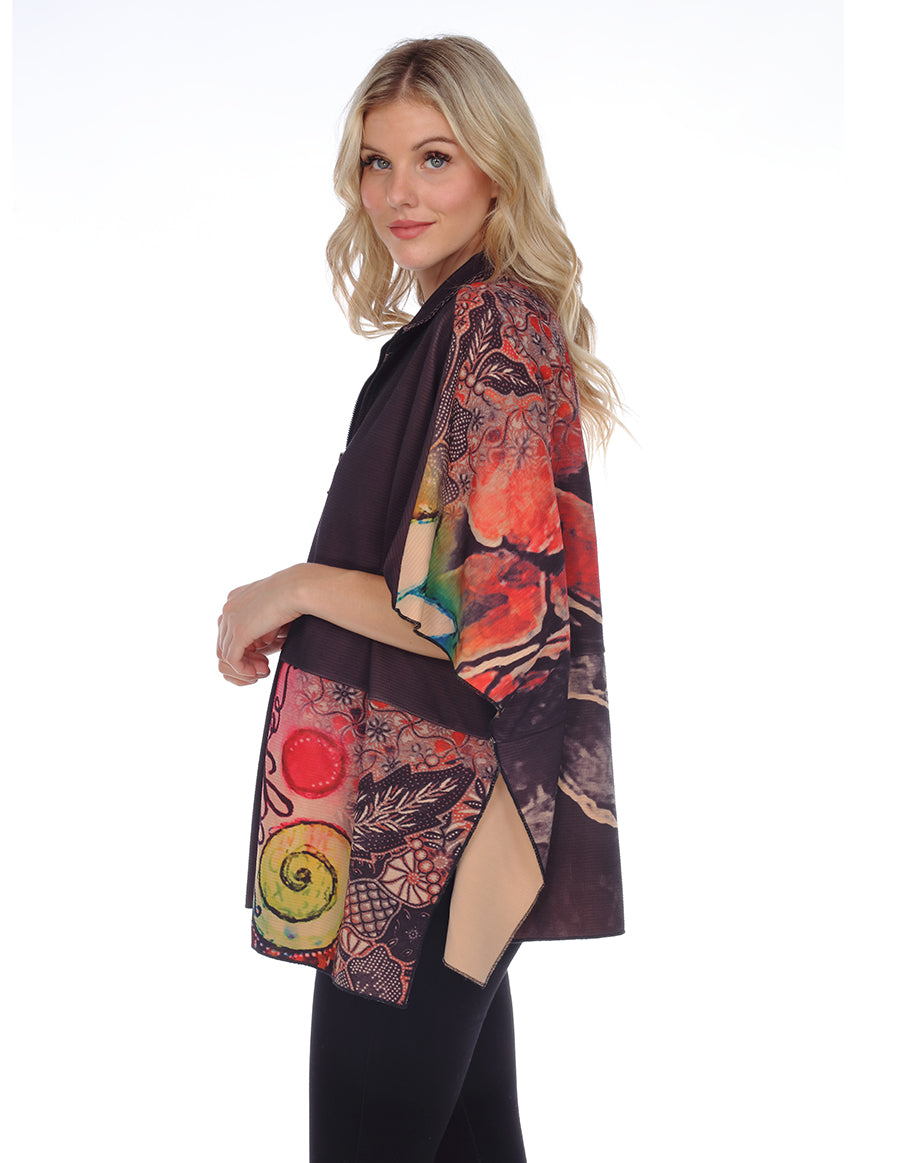 Palila Zip Up Oriental Print Cape