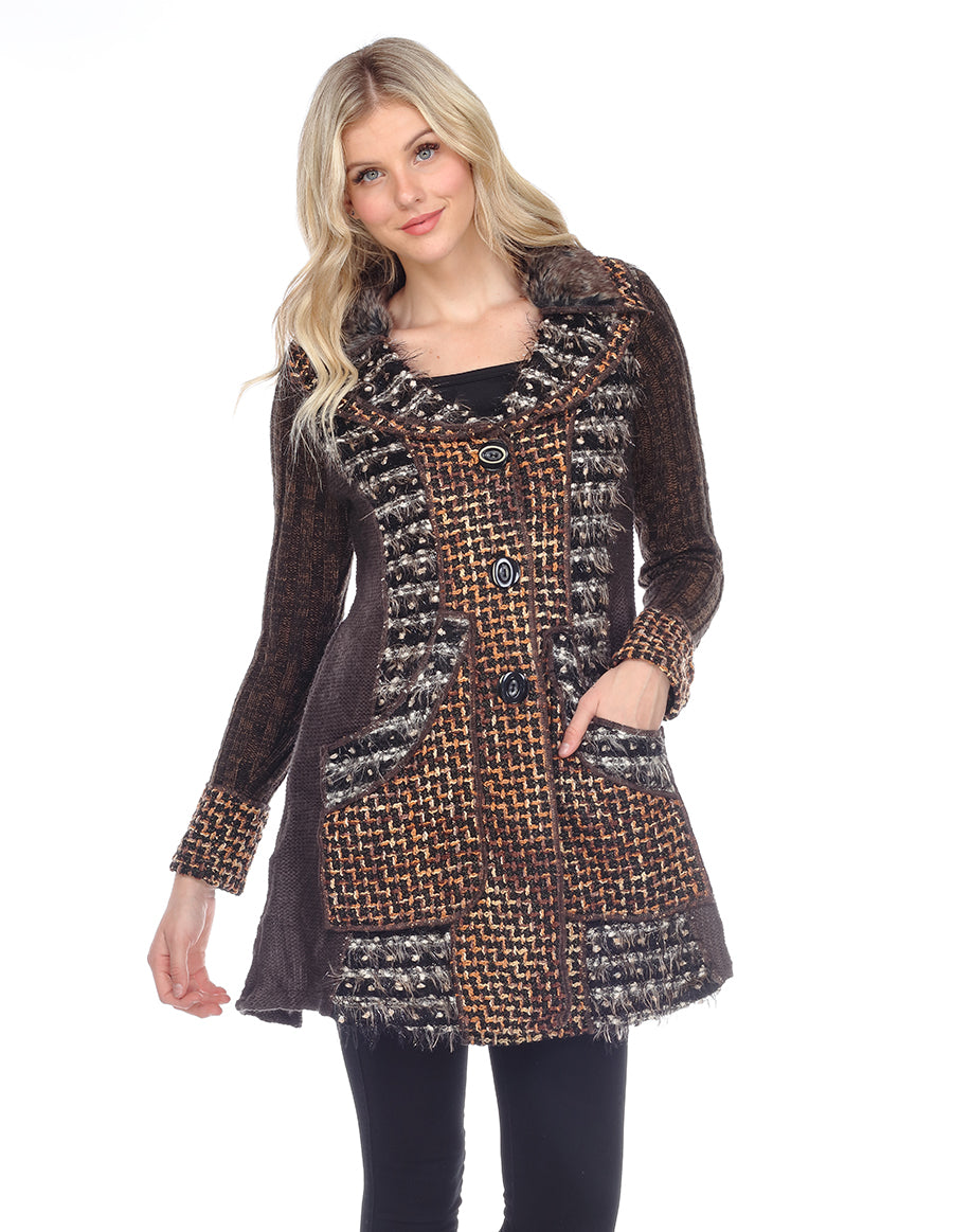 Palila Brown Tweed Sweater Coat