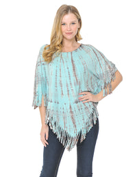 Fringed Tie Dye Bohemian Boho Hippie Poncho Top