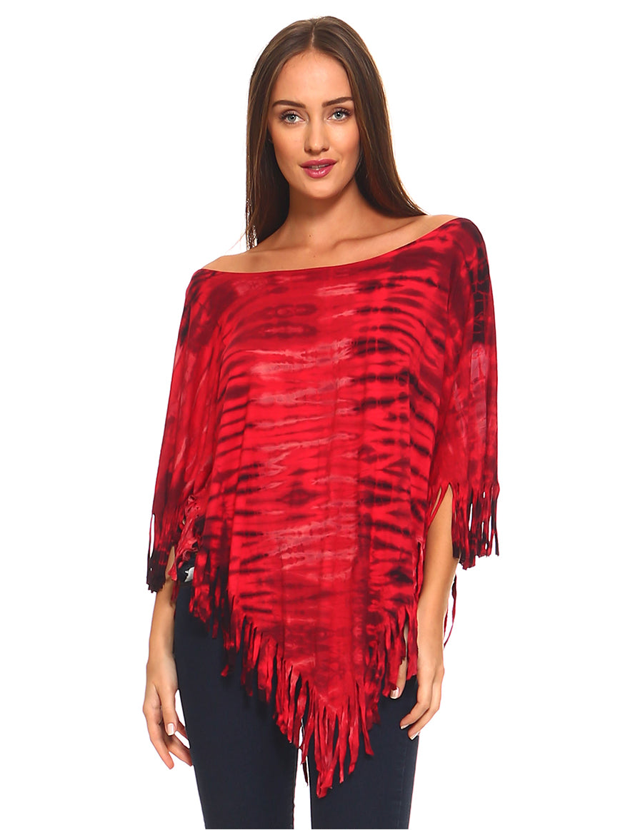 Fringed Tie Dye Bohemian Boho Hippie Poncho Top