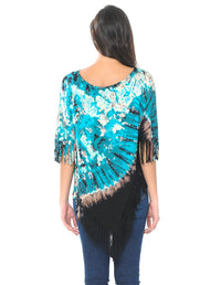 Fringed Tie Dye Bohemian Boho Hippie Poncho Top