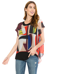 Palila Geometrical Abstract Chiffon Top with Black Tank