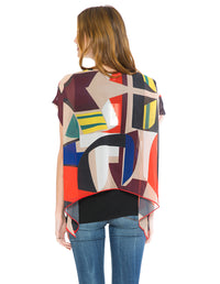 Palila Geometrical Abstract Chiffon Top with Black Tank