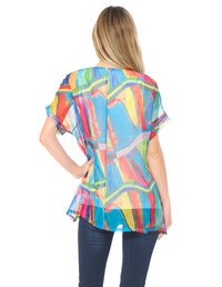 Palila Abstract Print Sheer Top