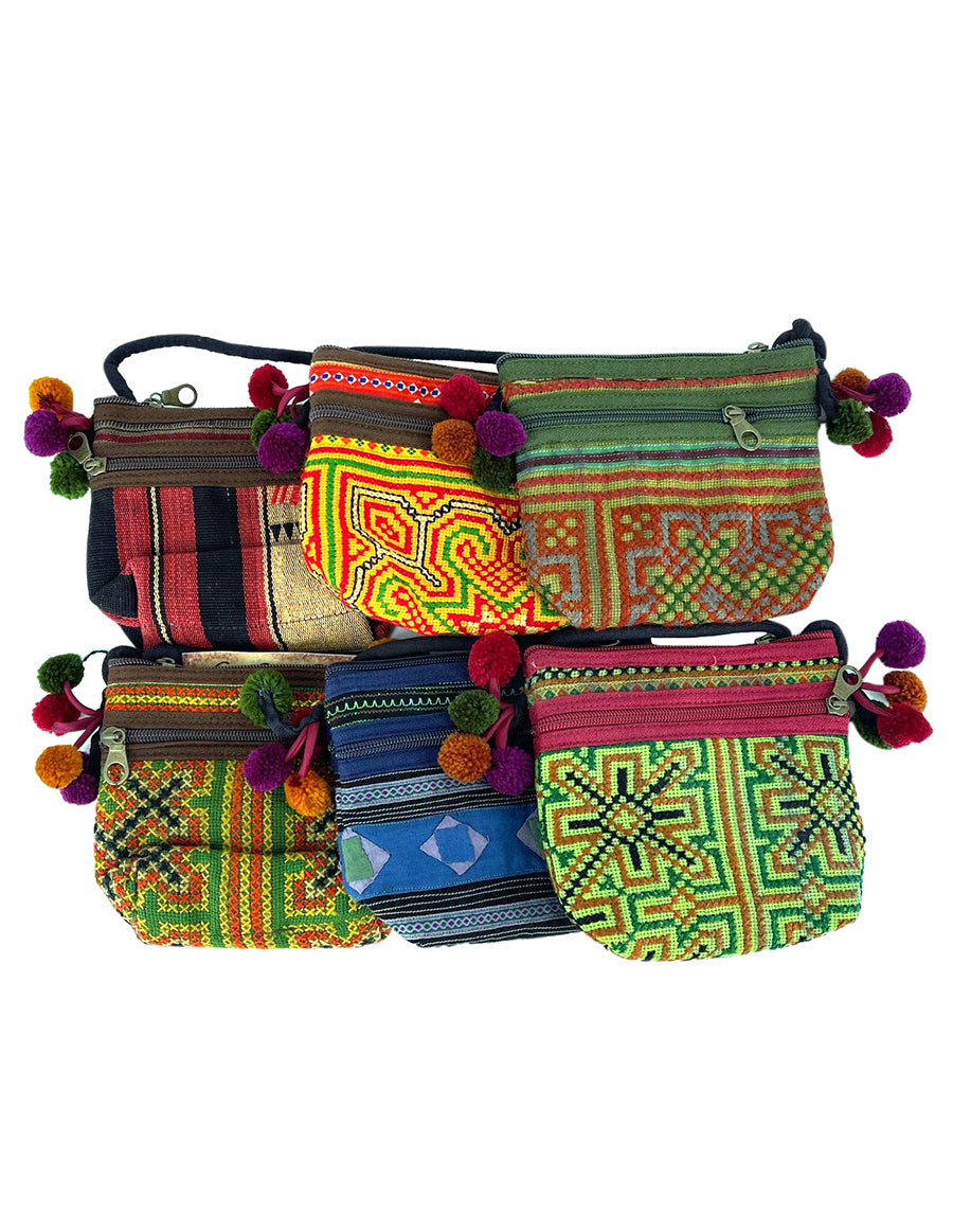 Hmong Mini Messenger Bag With Pom Pom