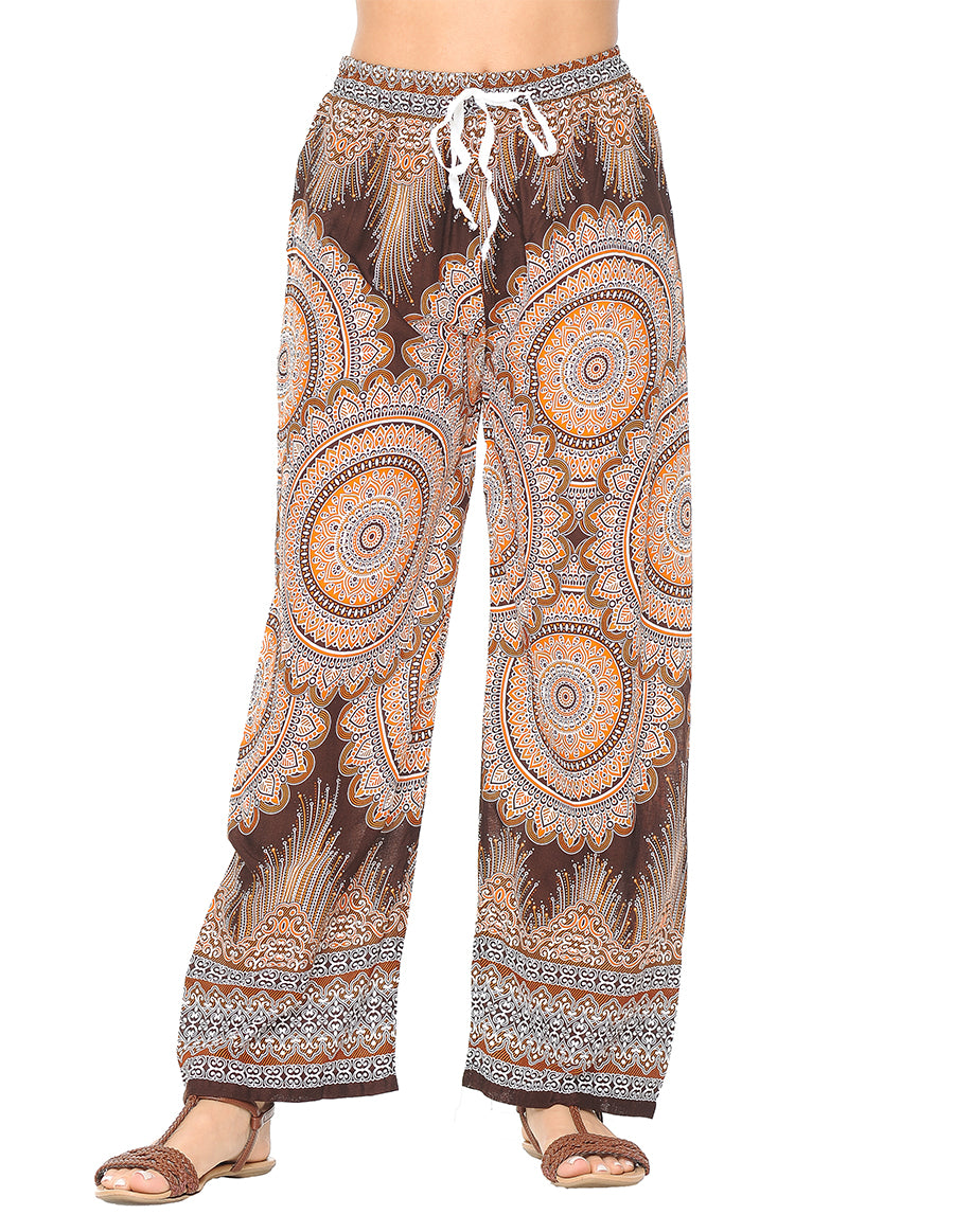 Multi Mandala Printed Open Bottom Casual Lightweight Pants