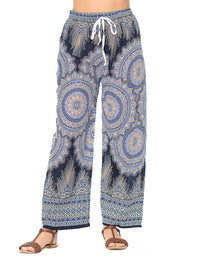 Multi Mandala Printed Open Bottom Casual Lightweight Pants