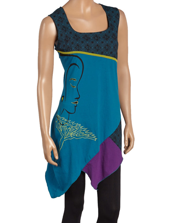 Abstract Sleeveless Cotton Tunic