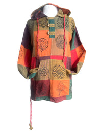 Square Patched Hand Printed Colorful Unisex Hoodie