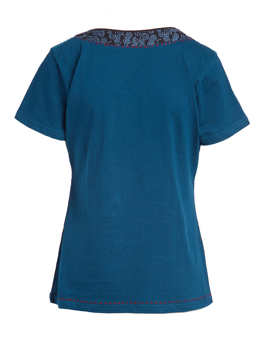 Pattern Block Cotton Half Sleeve Top