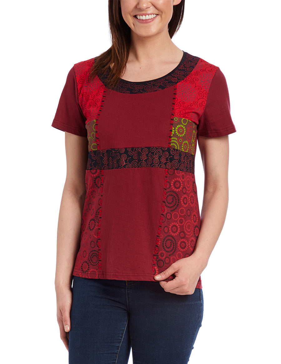 Pattern Block Cotton Half Sleeve Top