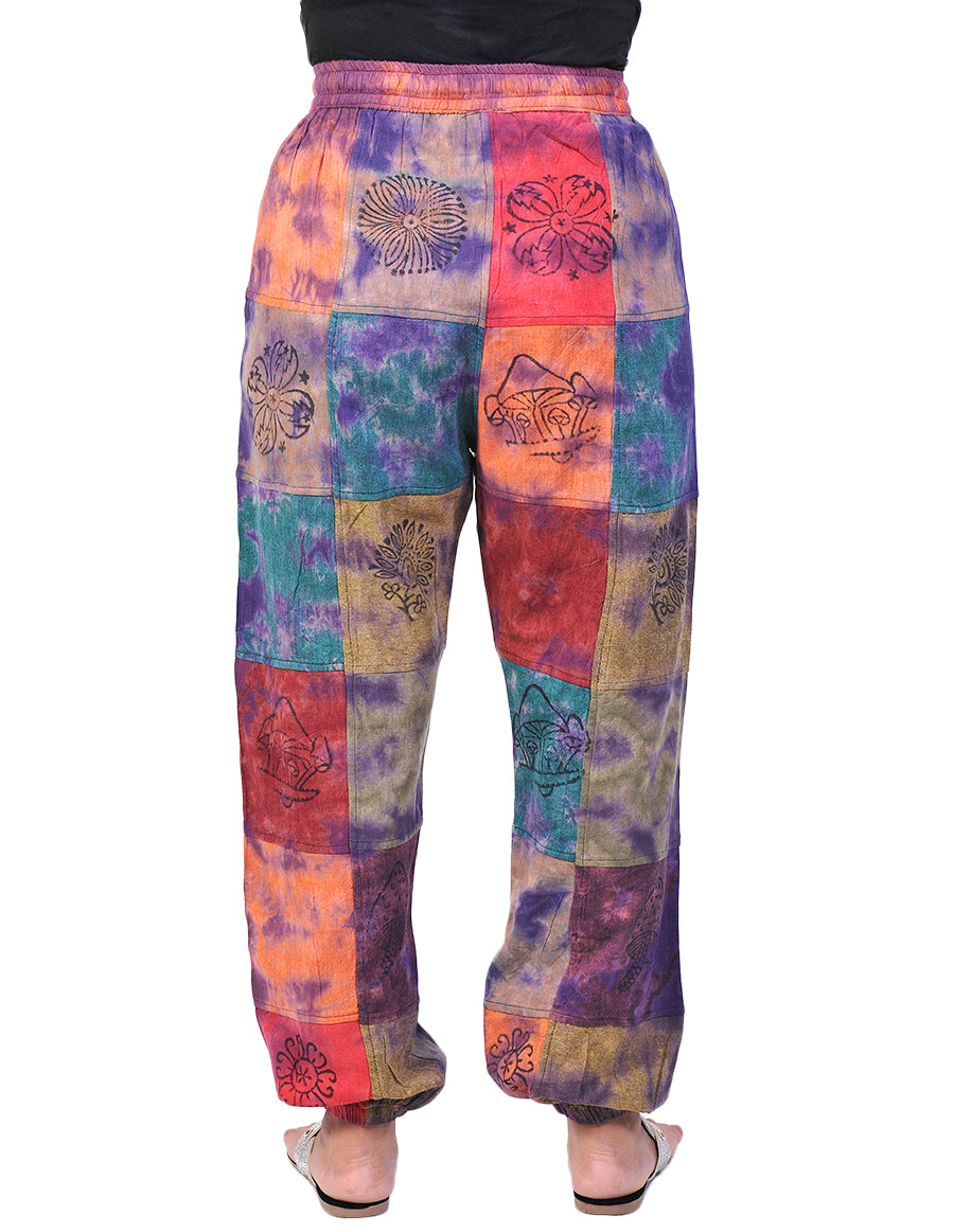 Hand Printed Colorful Cotton Joggers