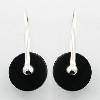 Black Agate Disc sterling Silver Earrings