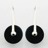 Black Agate Disc sterling Silver Earrings