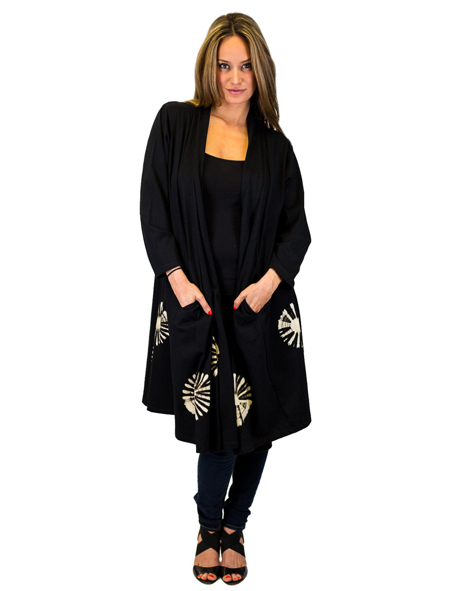 Black Tie Dye Long Cardigan with Pockets