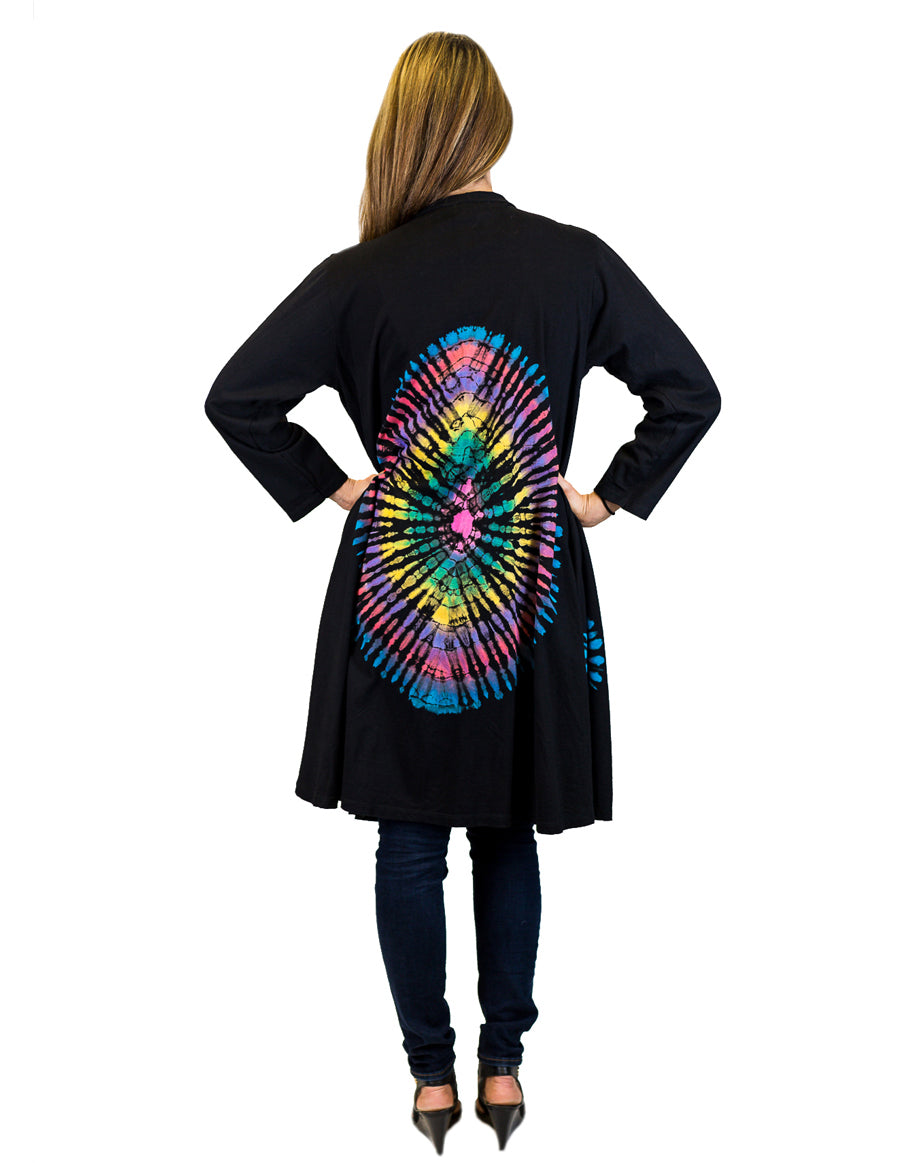 Black Tie Dye Long Cardigan with Pockets