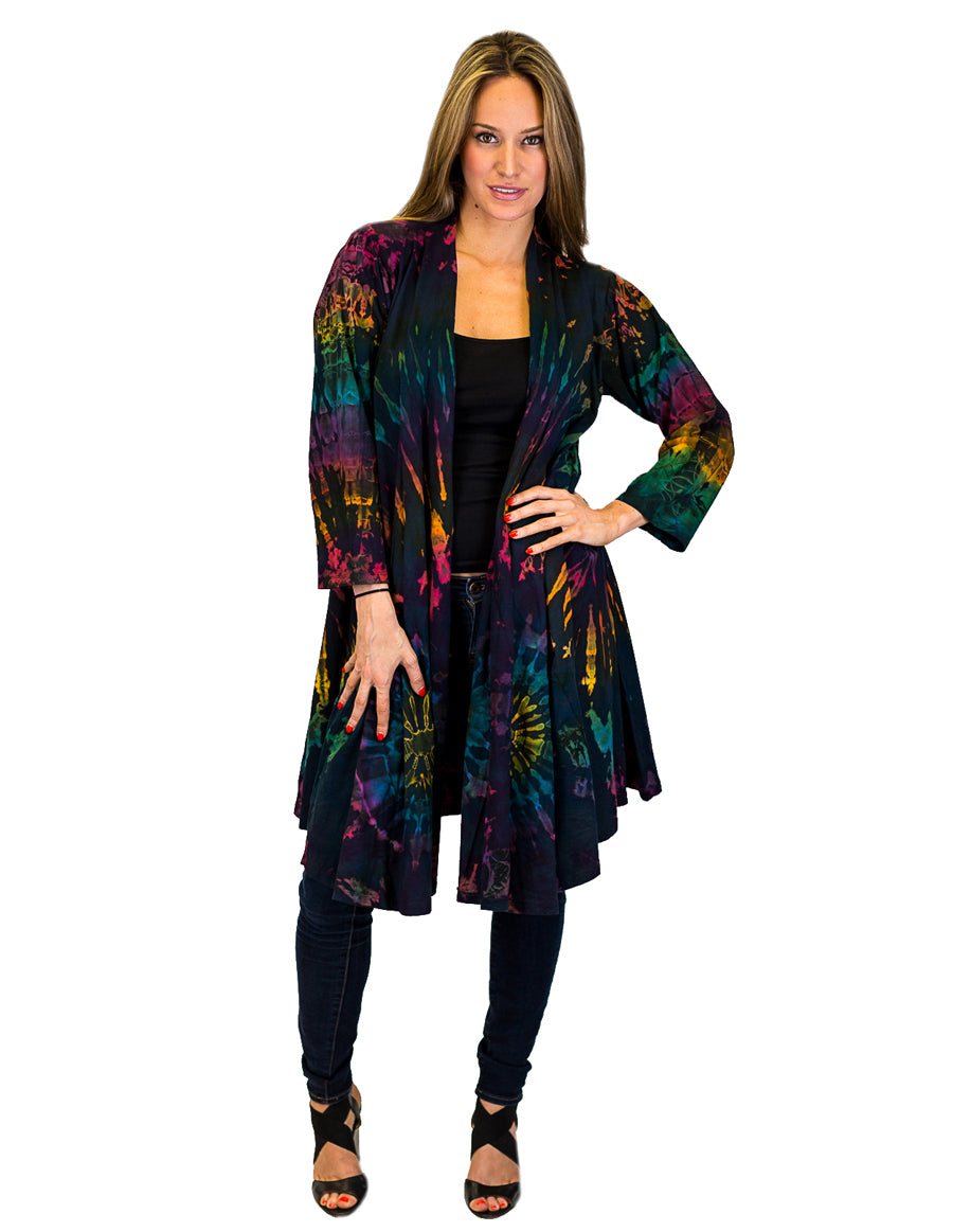 Blue Tie Dye Long Cardigan with Pockets