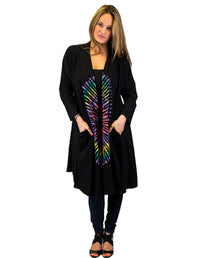 Black Tie Dye Long Cardigan with Pockets