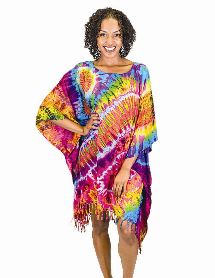 Tie Dye Rayon Fringe Kaftan