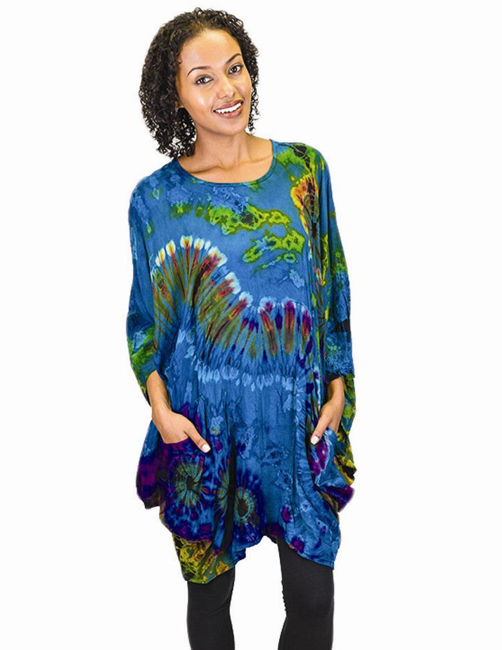 Rayon Tie Dye Poncho with Pockets