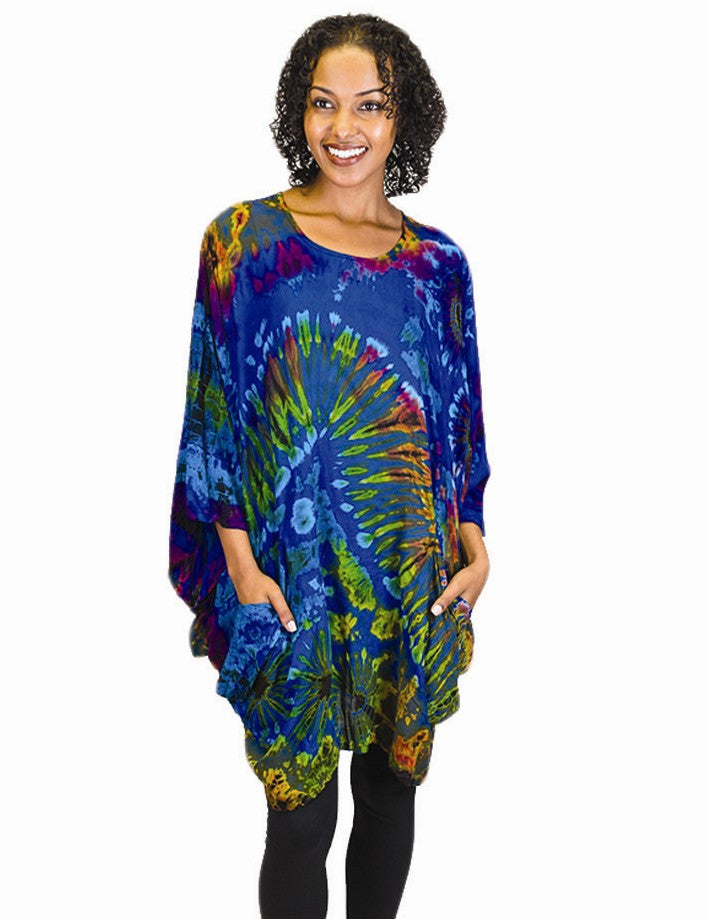 Rayon Tie Dye Poncho with Pockets