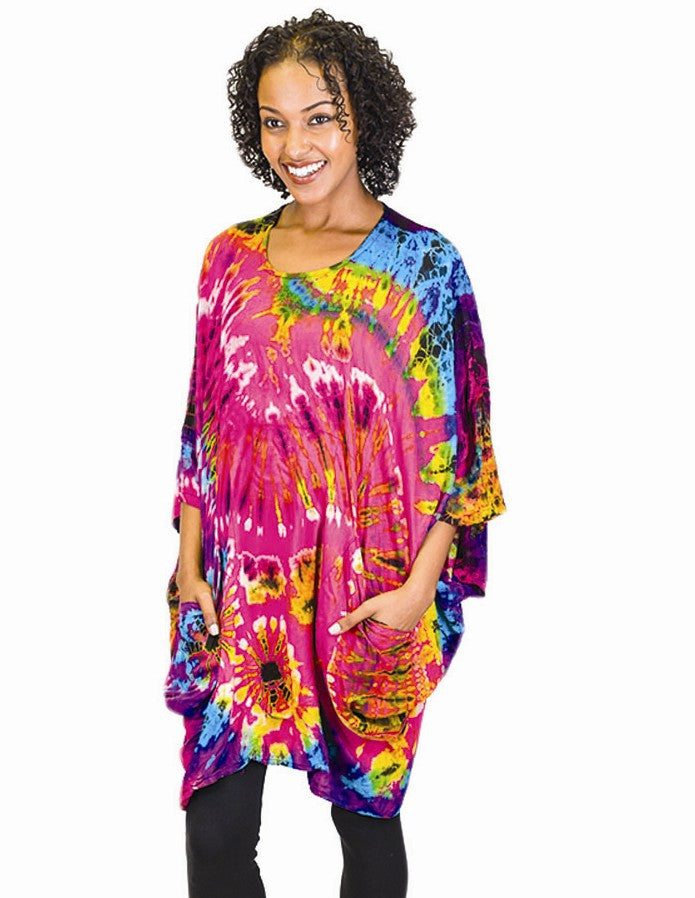 Rayon Tie Dye Poncho with Pockets