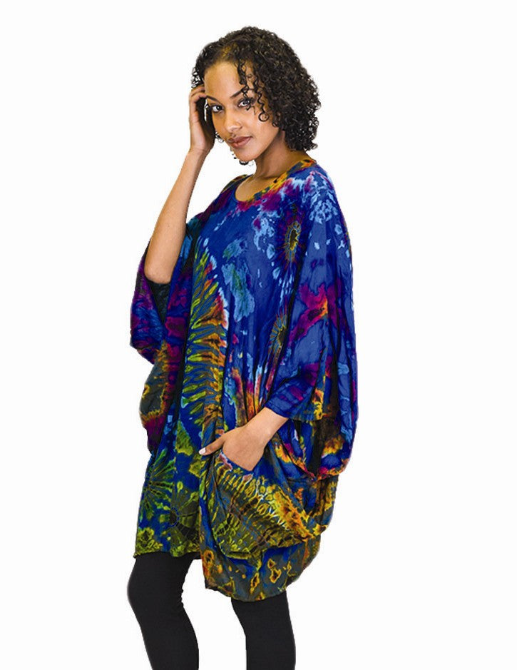 Rayon Tie Dye Poncho with Pockets