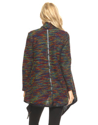 Multi Color Faux Leather Trim Cardigan