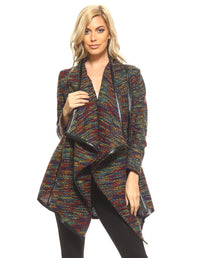 Multi Color Faux Leather Trim Cardigan