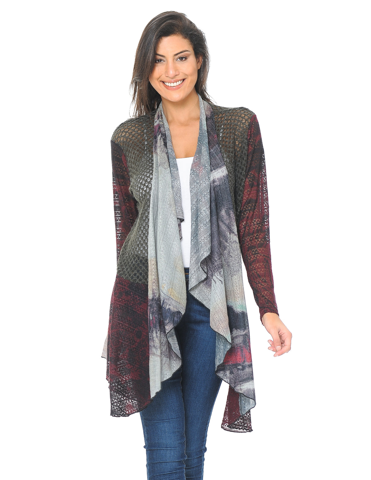 Palila Shawl Collar Mixed Media Cardigan