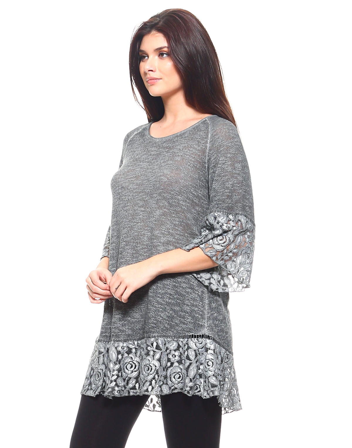 Grey Lace Trim Tunic