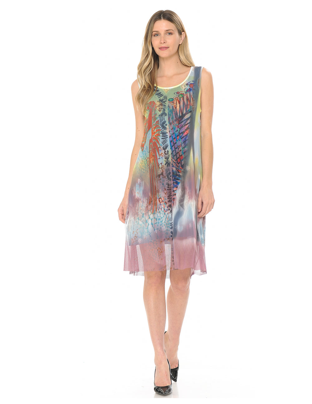 abstract print mesh dress Abstract Print Mesh Lined Dress S
