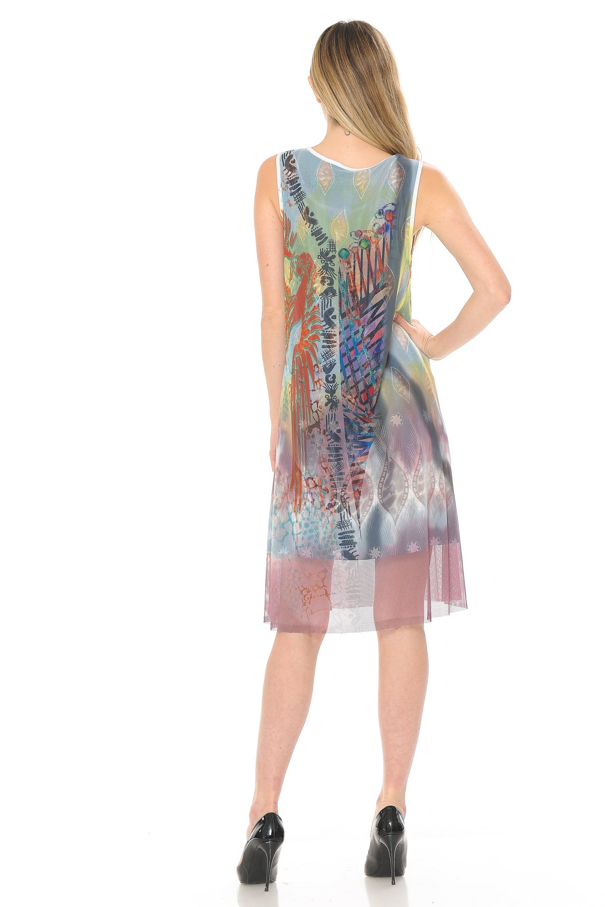 Abstract Print Mesh Lined Dress M Abstract Print Mesh Lined Dress M