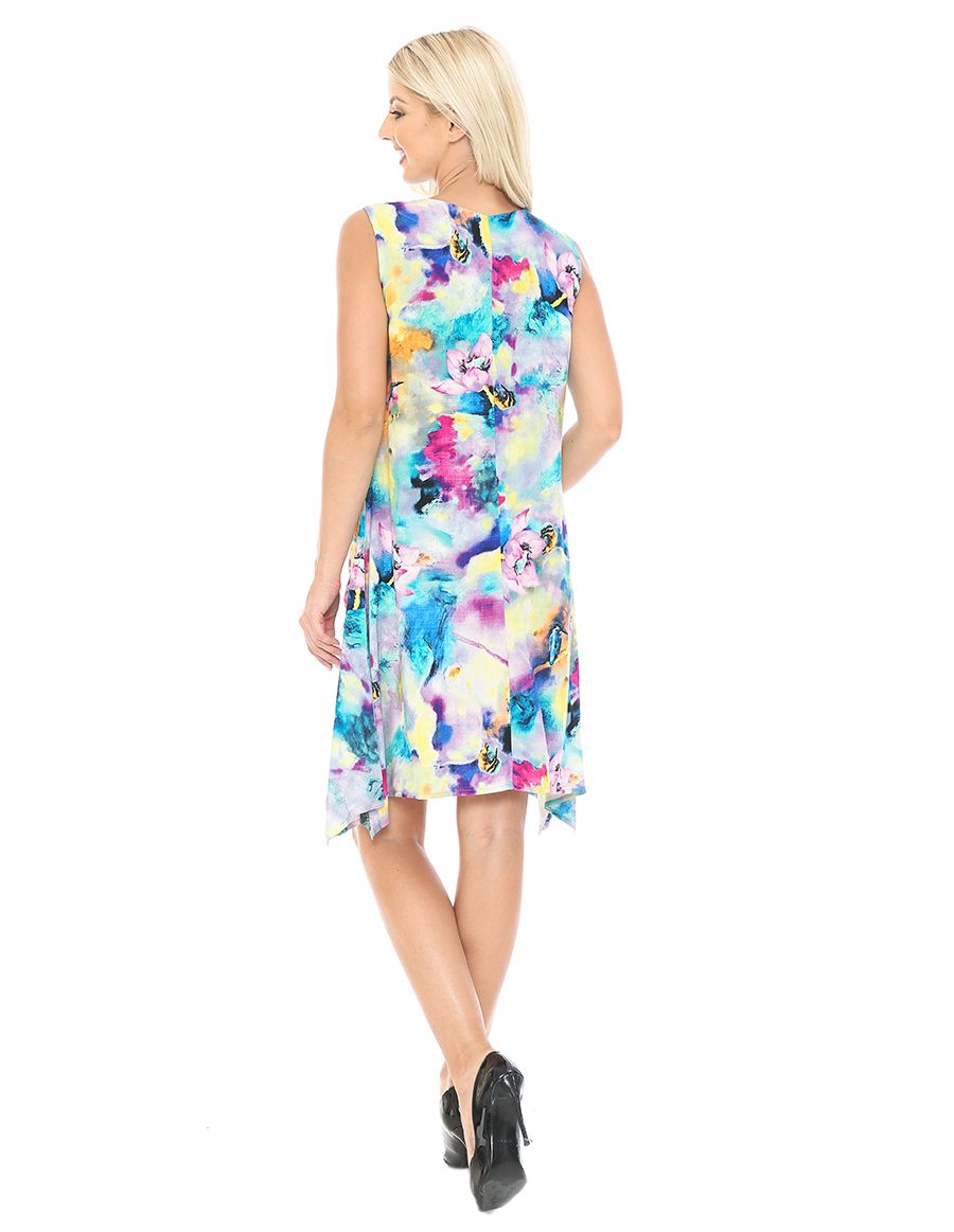 Pastel Artsy Lotus Print Front Pocket Dress